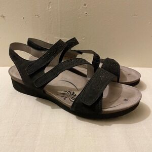 ABEO‎ Camille Womens Size 9 Black Leather Rhinestone Adjustable Strap Sandals